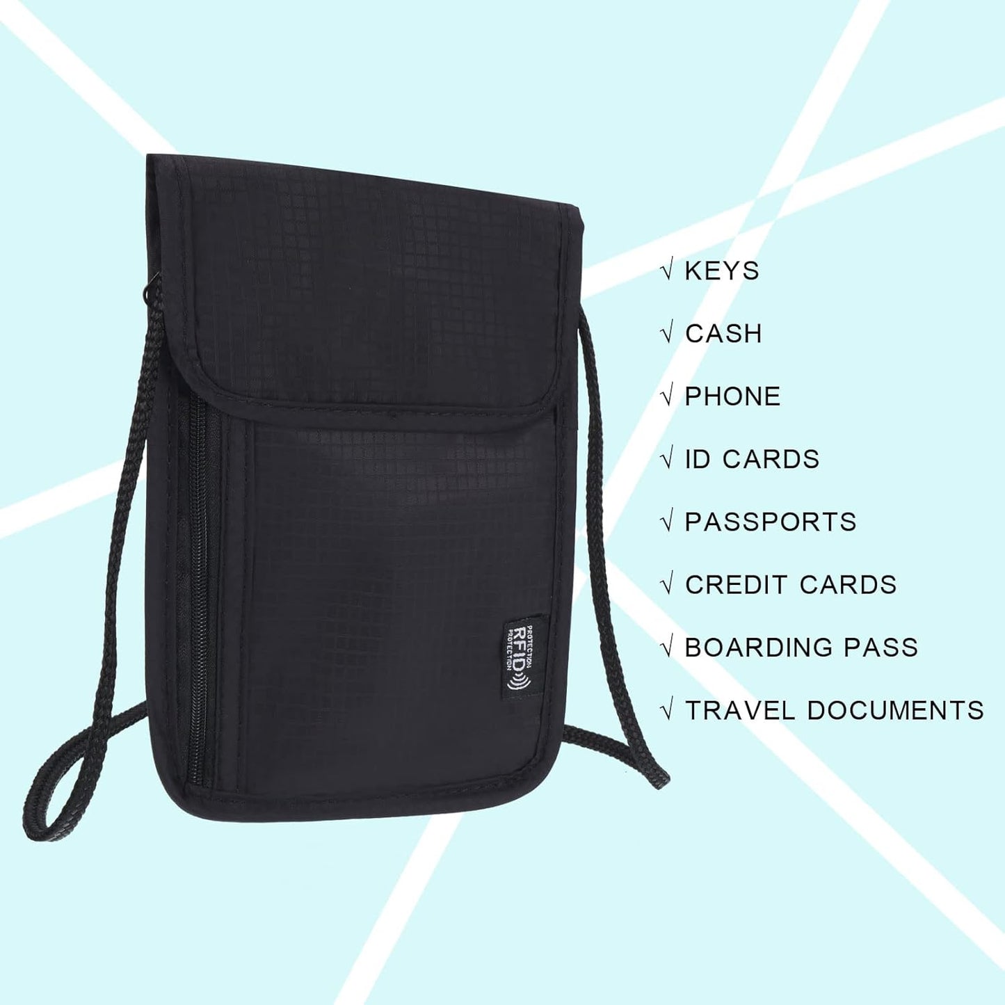 PATIKIL Neck Wallet, Passport Holder Neck Pouch RFID Blocking Waterproof Neck Travel Wallet for Women & Men, Black
