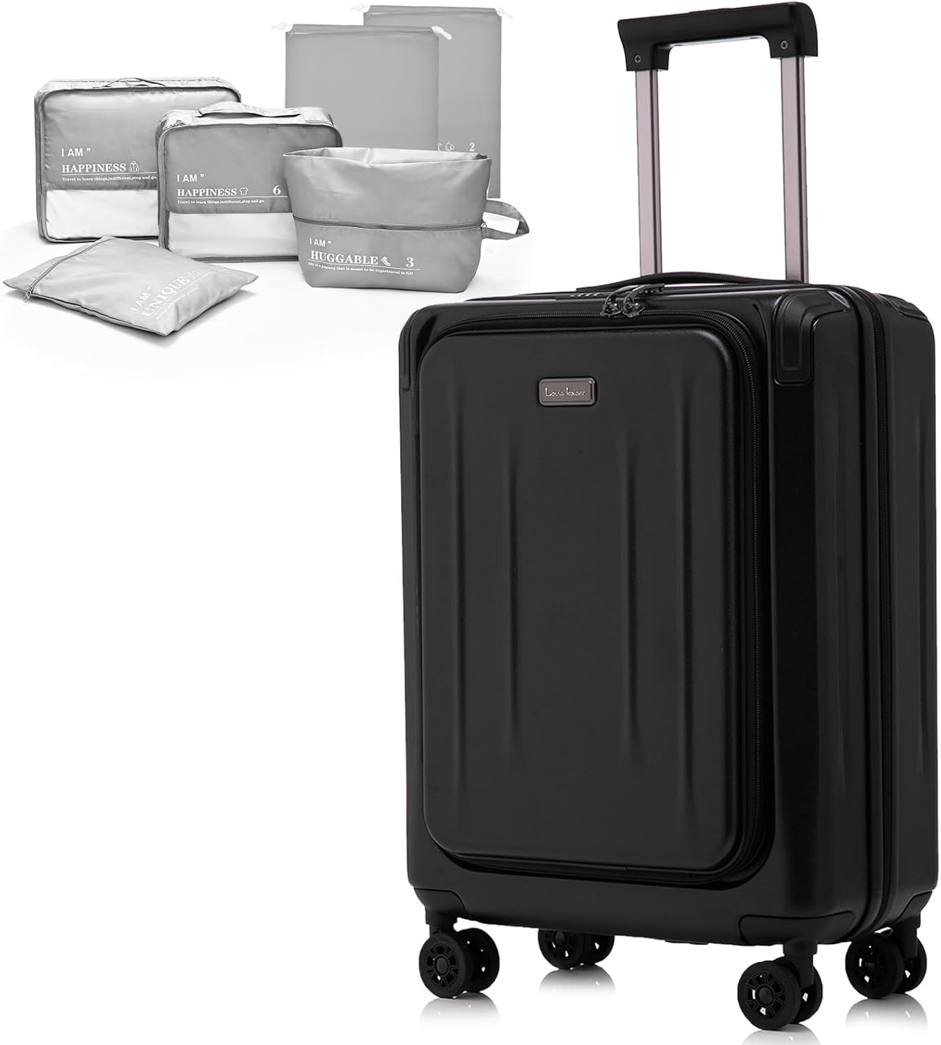 Premium Carry On Luggage, 20 Inch Top Opening Aluminum Frame Lightweight Airline Approved ABS+PC Hard Shell Suitcases with Silent Wheels, TSA Lock, Front Pocket and Wet-dry Separated Six-piece Set