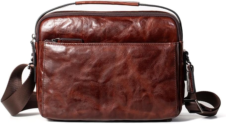 Genuine Leather Sling Bag for Men Adjustable Strap Vintage Anti-Theft Crossbody Messenger Shoulder Bag
