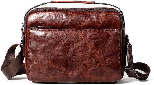 Genuine Leather Sling Bag for Men Adjustable Strap Vintage Anti-Theft Crossbody Messenger Shoulder Bag