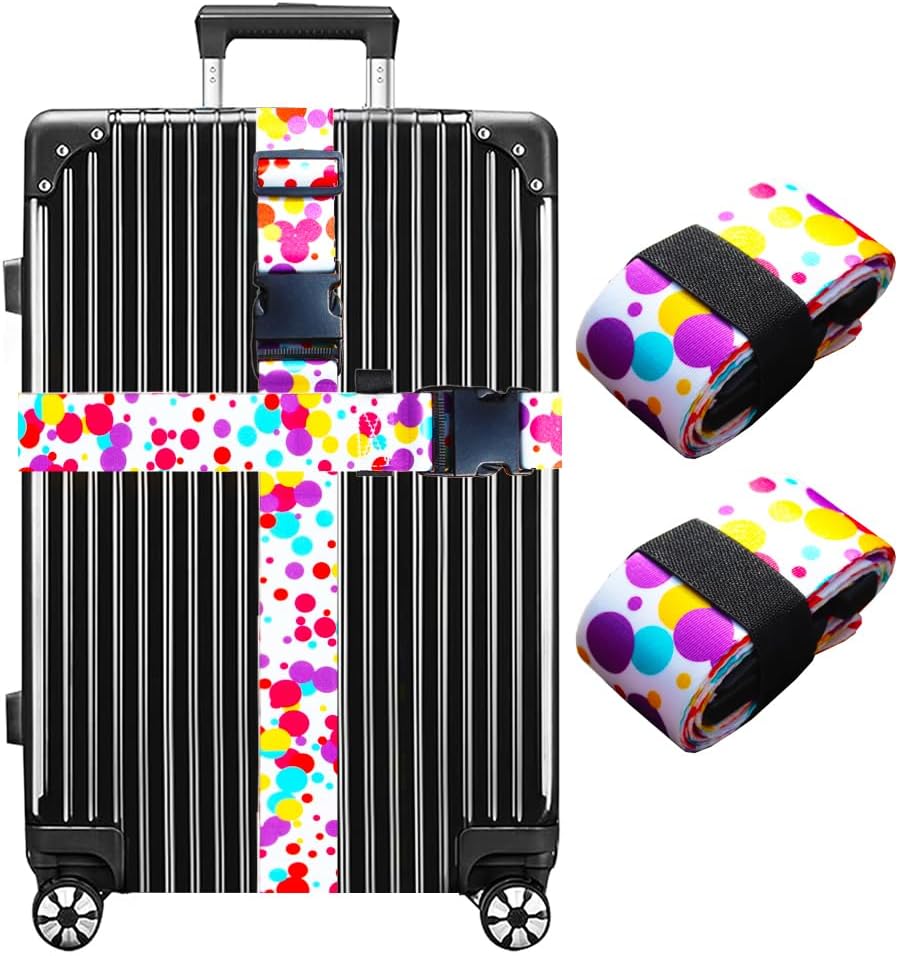 Luggage Straps for Suitcases TSA Approved Easy Pack Organized Suitcase Strap, Luggage Strap, Luggage Belt Strap, Bag Straps for Luggage. Buckle Straps Travel Accessories (Colorful Dot)