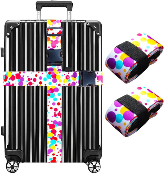 Luggage Straps for Suitcases TSA Approved Easy Pack Organized Suitcase Strap, Luggage Strap, Luggage Belt Strap, Bag Straps for Luggage. Buckle Straps Travel Accessories (Colorful Dot)