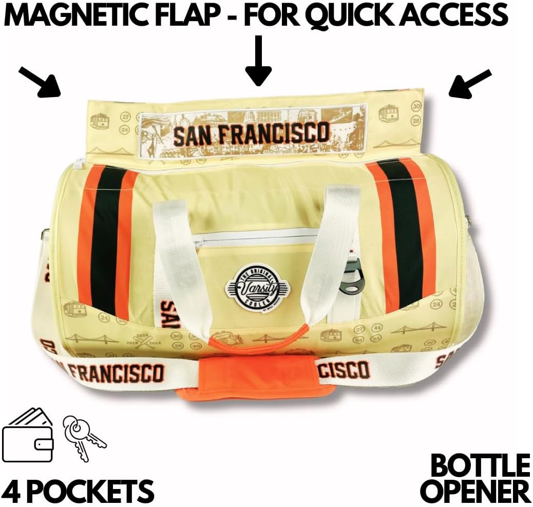 Varsity Cooler San Francisco Travel Party Duffel & Cooler–30 Can Leakproof Insulated Tote Bag, Waterproof Soft compartment for Tailgating, Golf, Beach, Carry-On Luggage, Outdoor Sports