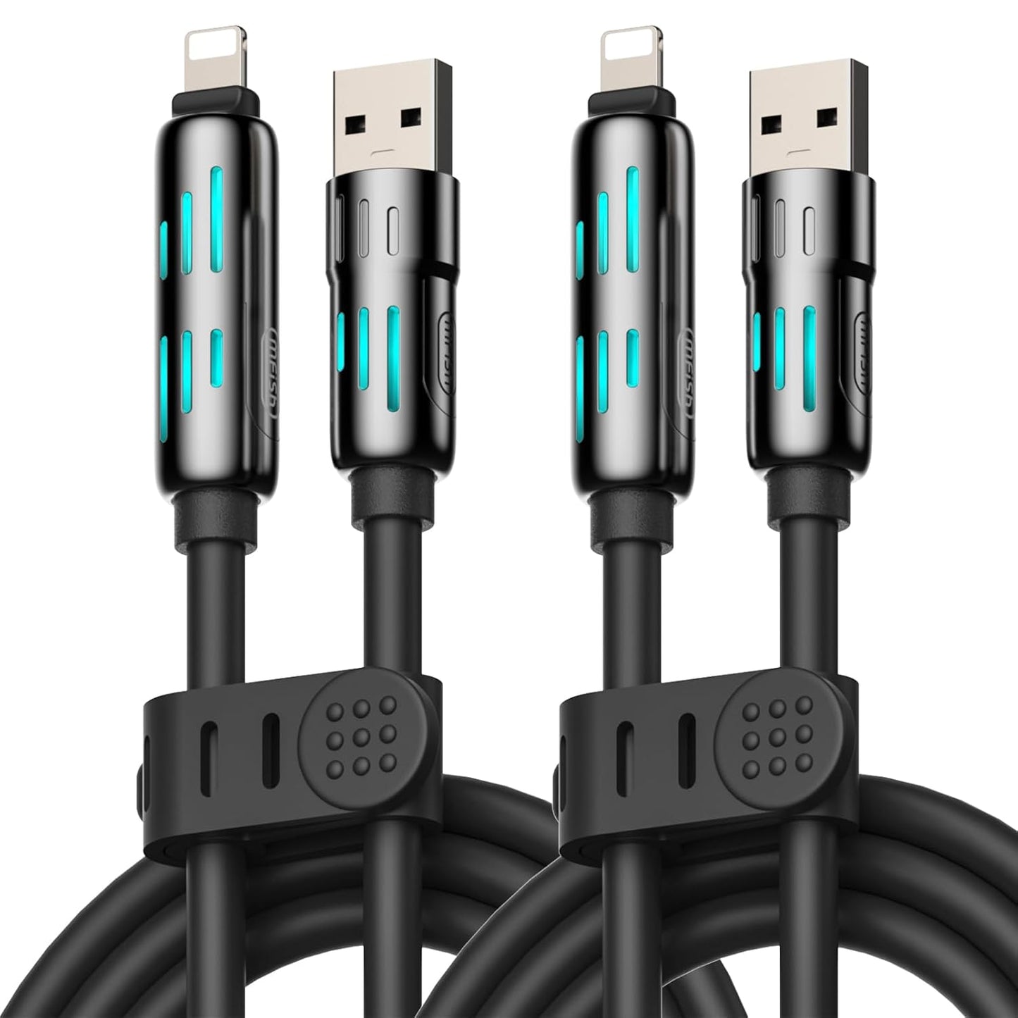 MFish 240W 4-in-1 Universal USB Charging Cable [2 Pack, 6.6ft] – Fast Charger Cord with USB-A, Dual USB-C & Lighting, for iPhone 14/15/16/17 Series, iPad & MacBook & More (2PACK, Black+Black, 6.6Ft)