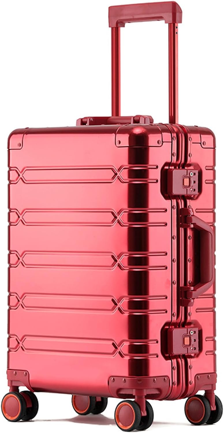 Tmore Aluminum Frame Luggage with Spinner Wheels, with TSA Locks Hard Shell Suitcase, Business 24" Red M