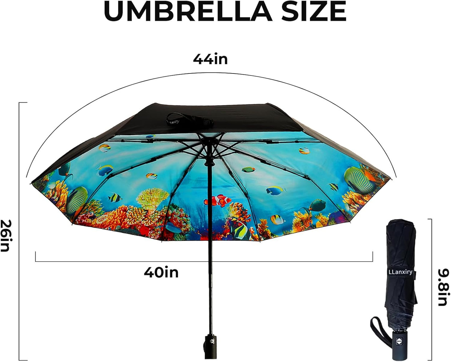 LLanxiry Compact Travel Umbrella, Mini Windproof Umbrellas for Rain & Sun, Small Lightweight Outdoor UV Umbrella, Portable Folding Umbrellas for Travel