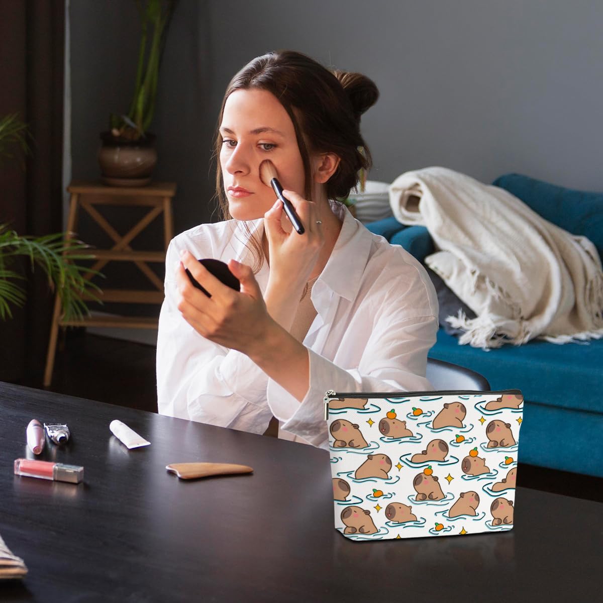 Cute Capybara Makeup Bag, Capybara Gifts for Women, Capybara Lovers Cosmetic Bag Travel Organizer Bags Makeup Pouch, Capybara Stuff Animal Lovers Gifts for Girls Sister Christmas birthday Gifts