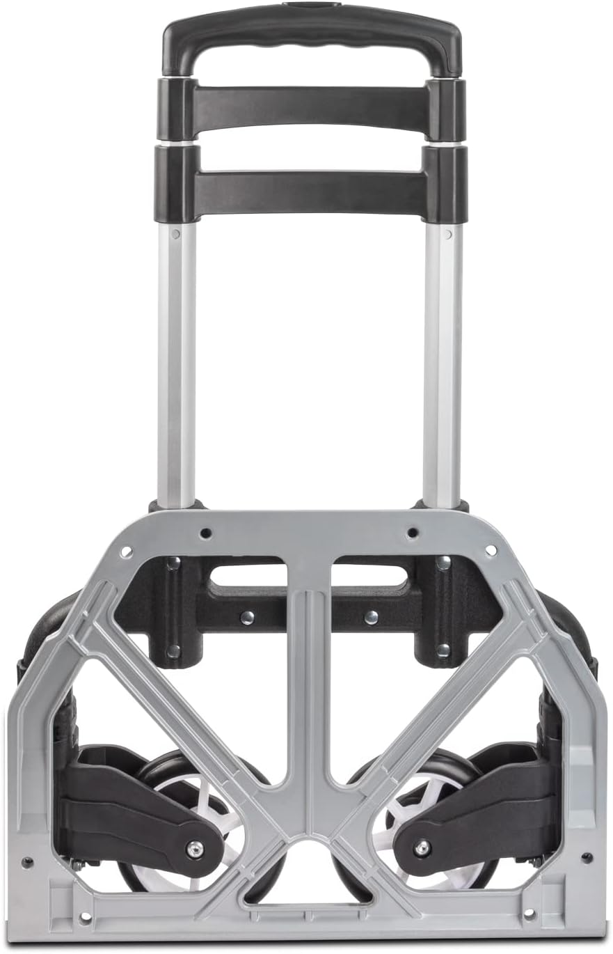 Ultimaxx Professional Heavy-Duty 150 Pound (lb) Capacity Aluminum Folding Hand Truck/Luggage Cart (Black/Silver) with Adjustable Handle, Folding Away Wheels, and Bungee Cord