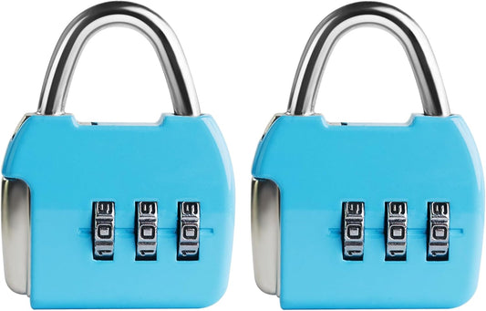 Small Combination Padlock, 3 Digit Combination Zipper Lock, Travel Safe Code Lock, Mini Combo Suitcase Locks for Luggage, Backpack, Bag, Box, Diary, Locker (Blue+Blue, 2-Pack)