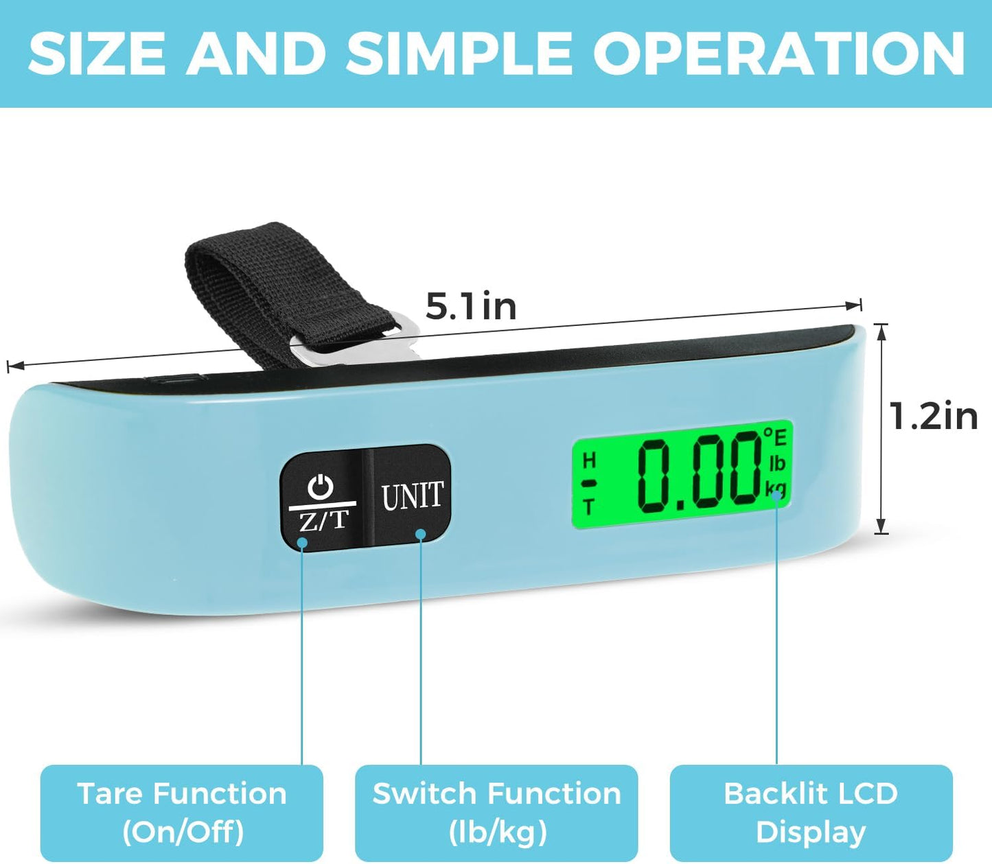BAGAIL Digital Luggage Scale, 110lbs Hanging Baggage Scale with Backlit LCD Display, Portable Suitcase Weighing Scale, Travel Luggage Weight Scale with Hook, Strong Straps for Travelers