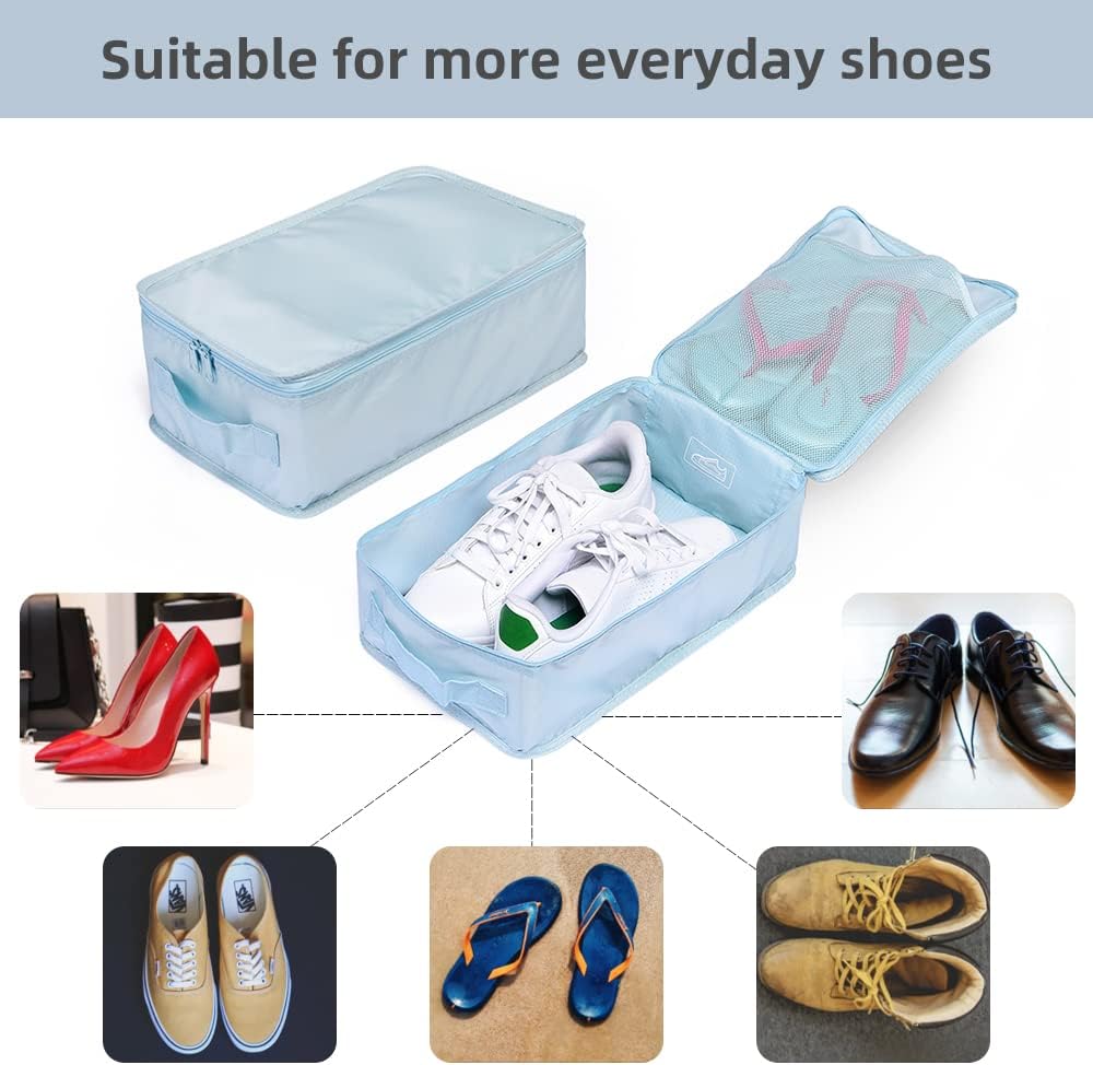 Travel Shoe Bags, Foldable Waterproof Shoe Pouches Organizer-Double Layer (2+2 Blue Shoebags)