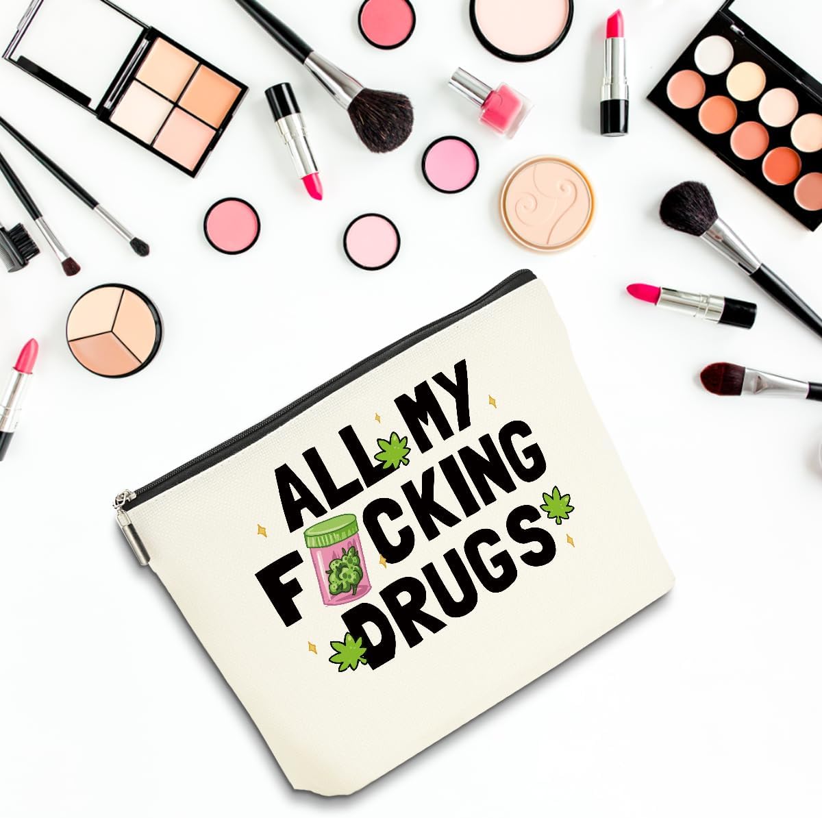 2 PCs Weed Gifts Funny Gifts Makeup Bag Marijuana Gifts Cosmetic Bag, Weed Accessories Gag Gifts, Friendship Gifts for Women Girls Best Friends Coworkers Christmas birthday Gifts Zipper Pouch