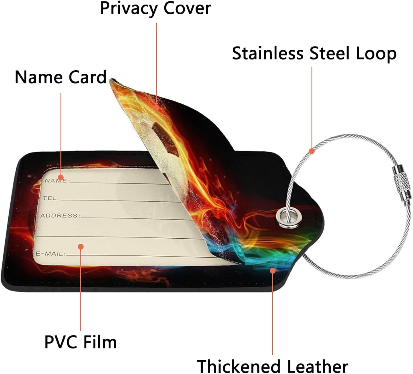 2 Pack Luggage Tags for Suitcase, Privacy Cover ID Label with Stainless Steel and Address Card for Travel Bag Backpack Cruise Ship Essentials Tag Men Boys - Cool Soccer