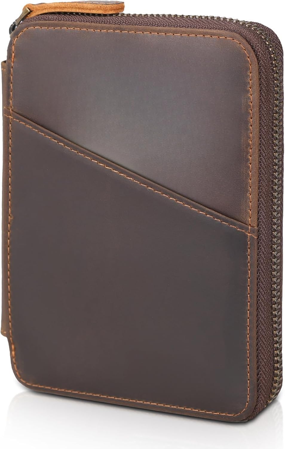 Real Leather Wallet Airtag Compatible RFID Bifold Travel Card Holder (Dark Brown)