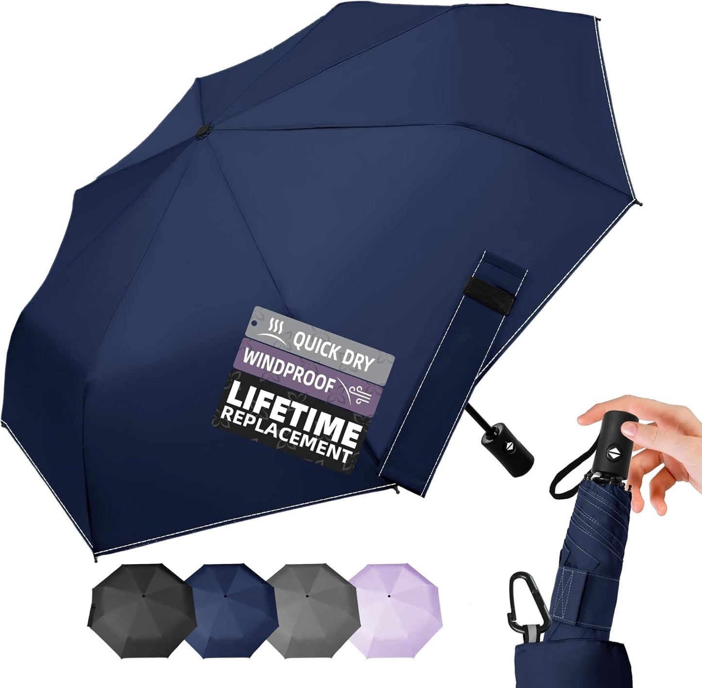 Compact Travel Windproof Umbrella, 43" Auto open/close Folding Quick Dry Umbrellas for Rain, Lightweight Portable Small for Backpack Car, less force to Fold for Women Men Kids, TSA Approved