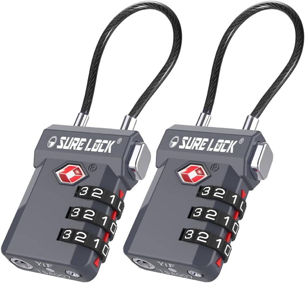 SURE LOCK TSA Approved 3-Digit Combination Luggage Locks – Open Alert Indicator, Re-settable Code with Zinc Alloy Body, Easy-Read Dials for Suitcase, Backpack, Gym Locker & Toolbox (Multiple Colors)