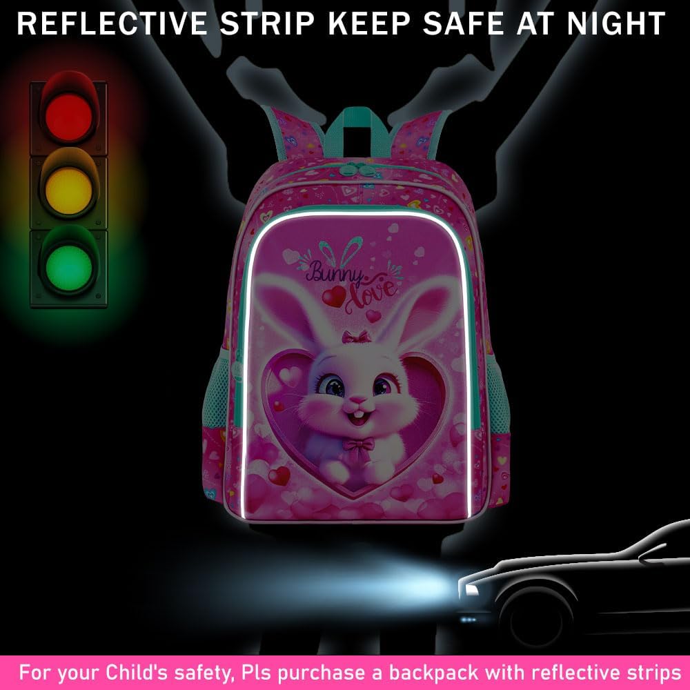 3PCS Girls Backpack, Kids Water Resistant Heart Bookbag Set with Lunch Box, Cute Kids School Bag for Preschool Toddler