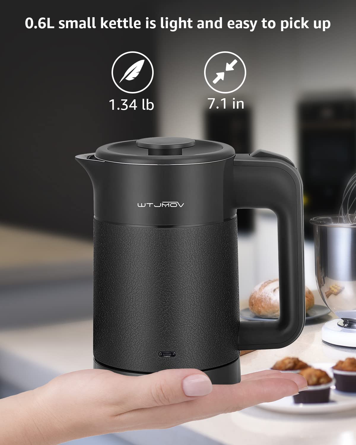 WTJMOV 0.6L Small Electric Tea Kettle Lightweight, 20 Ounce Double Wall Hot Water Boiler Stainless