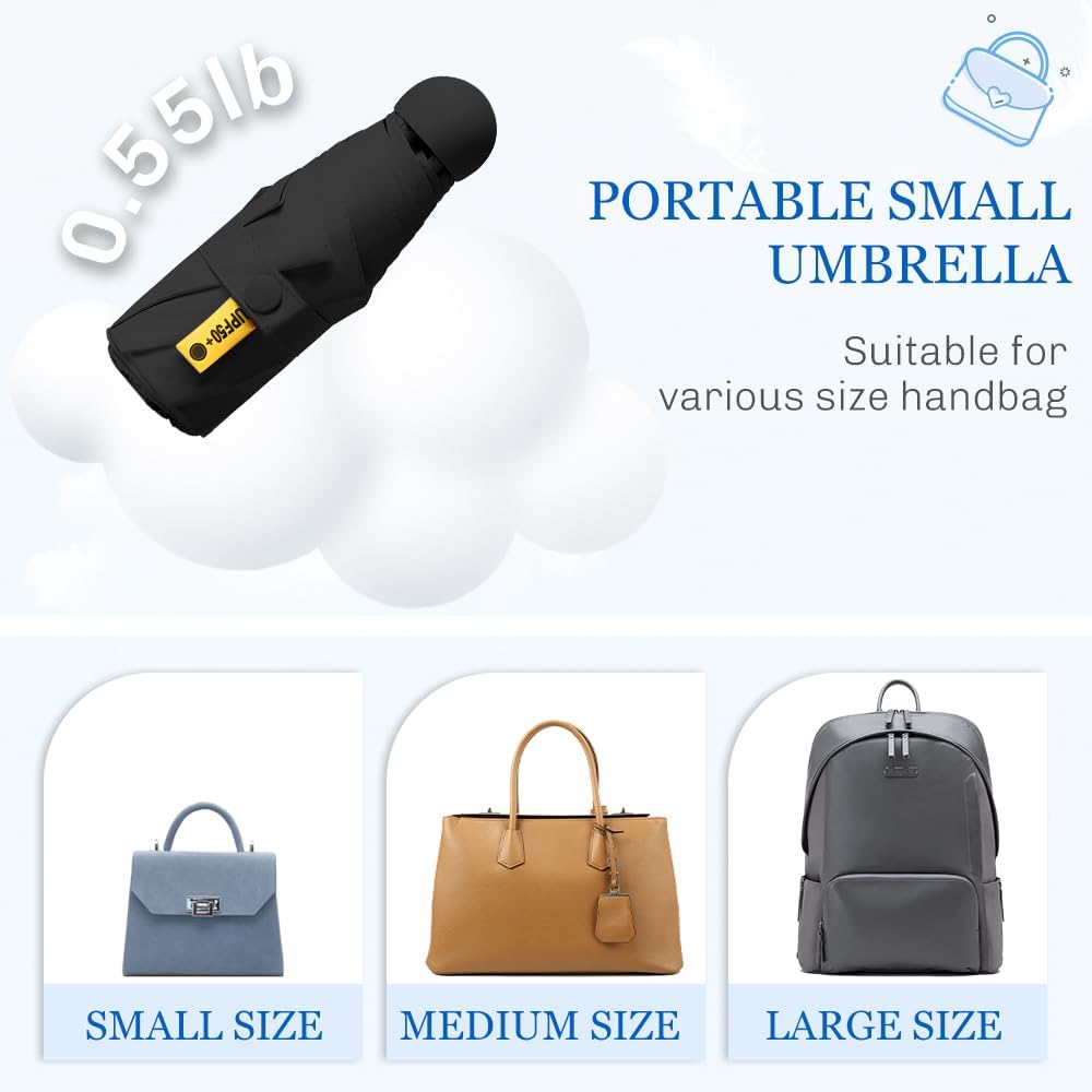 TOPSAIL Mini Umbrella Compact for Travel, UV Sun Protection(UPF50+), Waterproof for Light Rain, Suitable for Women & Kids With a Case, Manual Folding Small Pocket Size Ufor Backpack/Purse