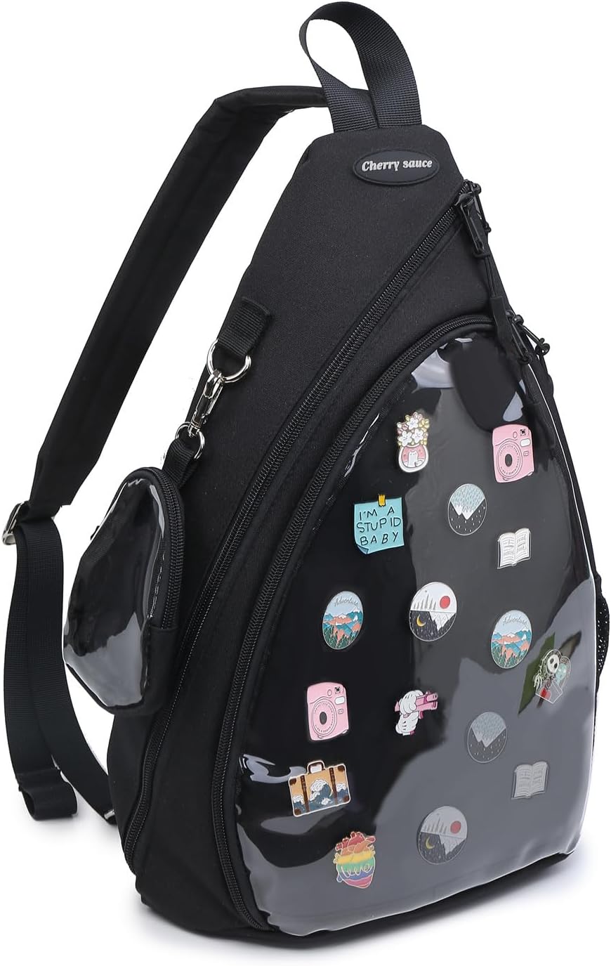 Oxford Ita Bag Kawaii Pin Display Chest Pack Single Shoulder Bag Sport Backpack Hiking Daypack, Medium