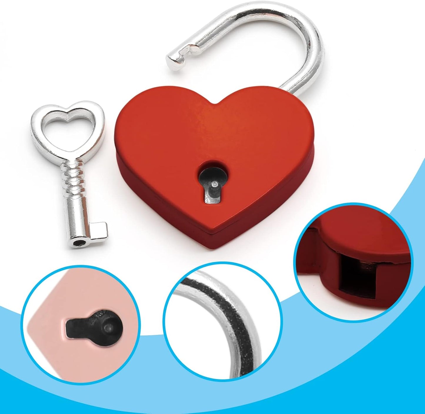 4 Pcs Padlocks Key Lock with Key, Mini Love Heart Head Luggage Locks, Modern Fashion Style