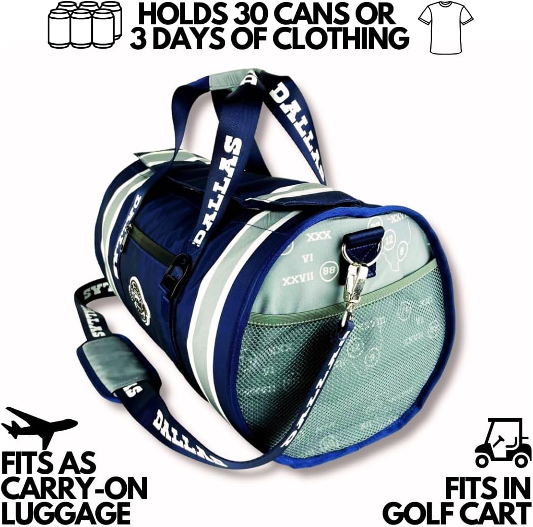Varsity Cooler Dallas Travel Party Duffel & Cooler – 30 Can Leakproof Insulated Tote Bag, Waterproof Soft compartment for Tailgating, Golf, Beach, Carry-On Luggage & Outdoor Sports