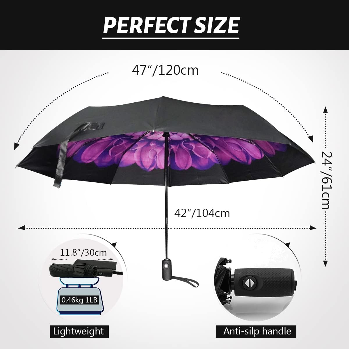 LLanxiry Compact Travel Umbrella, Windproof UV Protection Mini Folding Umbrellas for Rain Small Portable Umbrella for Travel Outdoor Use