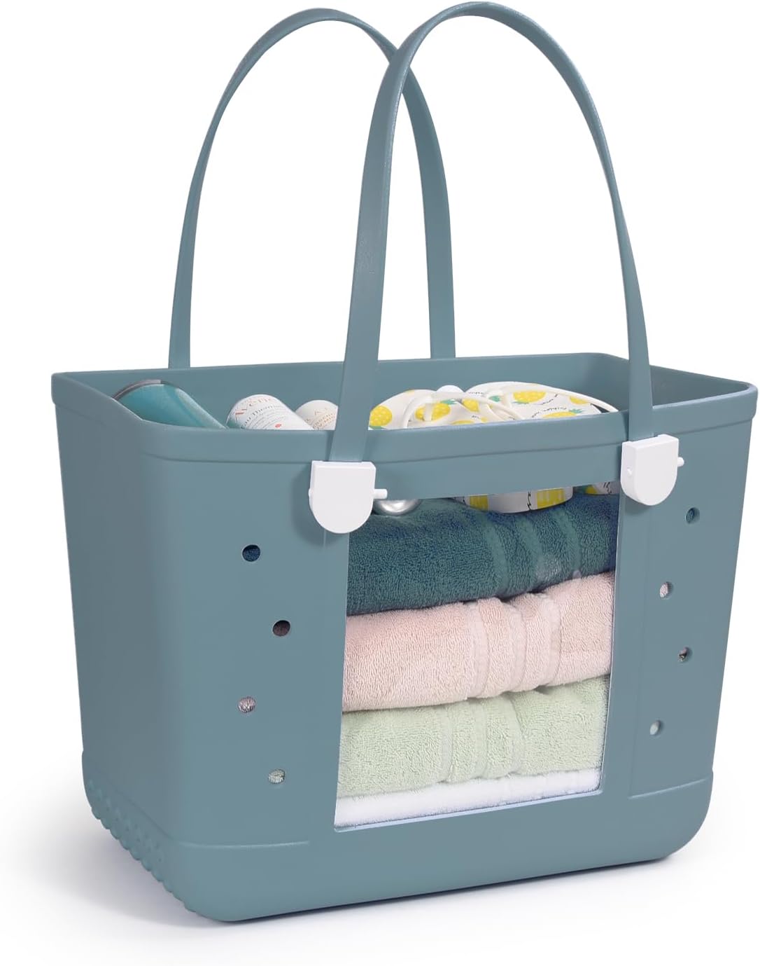 Rubber Beach Bag, Washable Moisture Resistant Durable Open Hole Tote Bag Beach Vacation Essentials