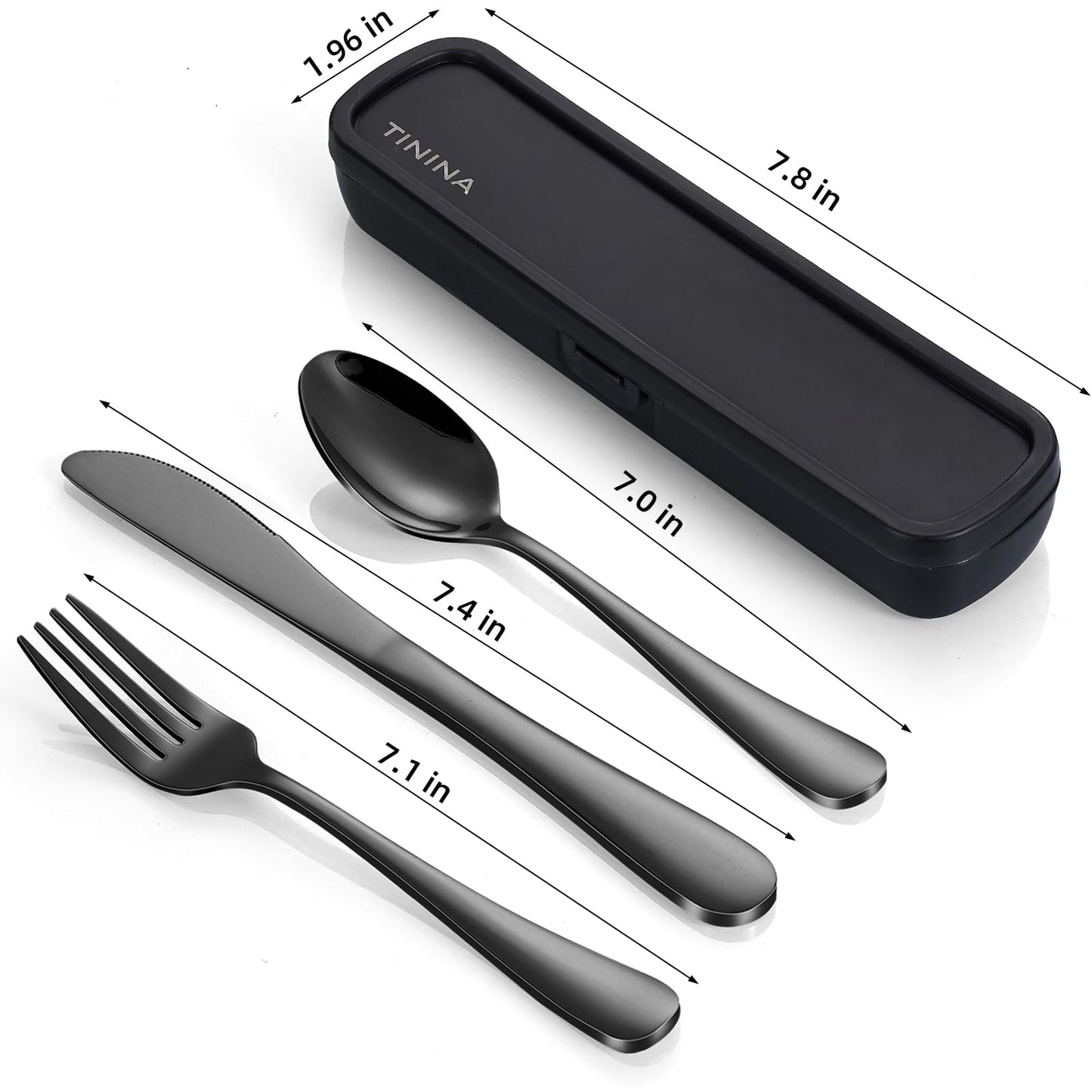 Travel Utensils with Case, 4-Piece Stainless Steel Portable Cutlery Set, Reinforced Case with