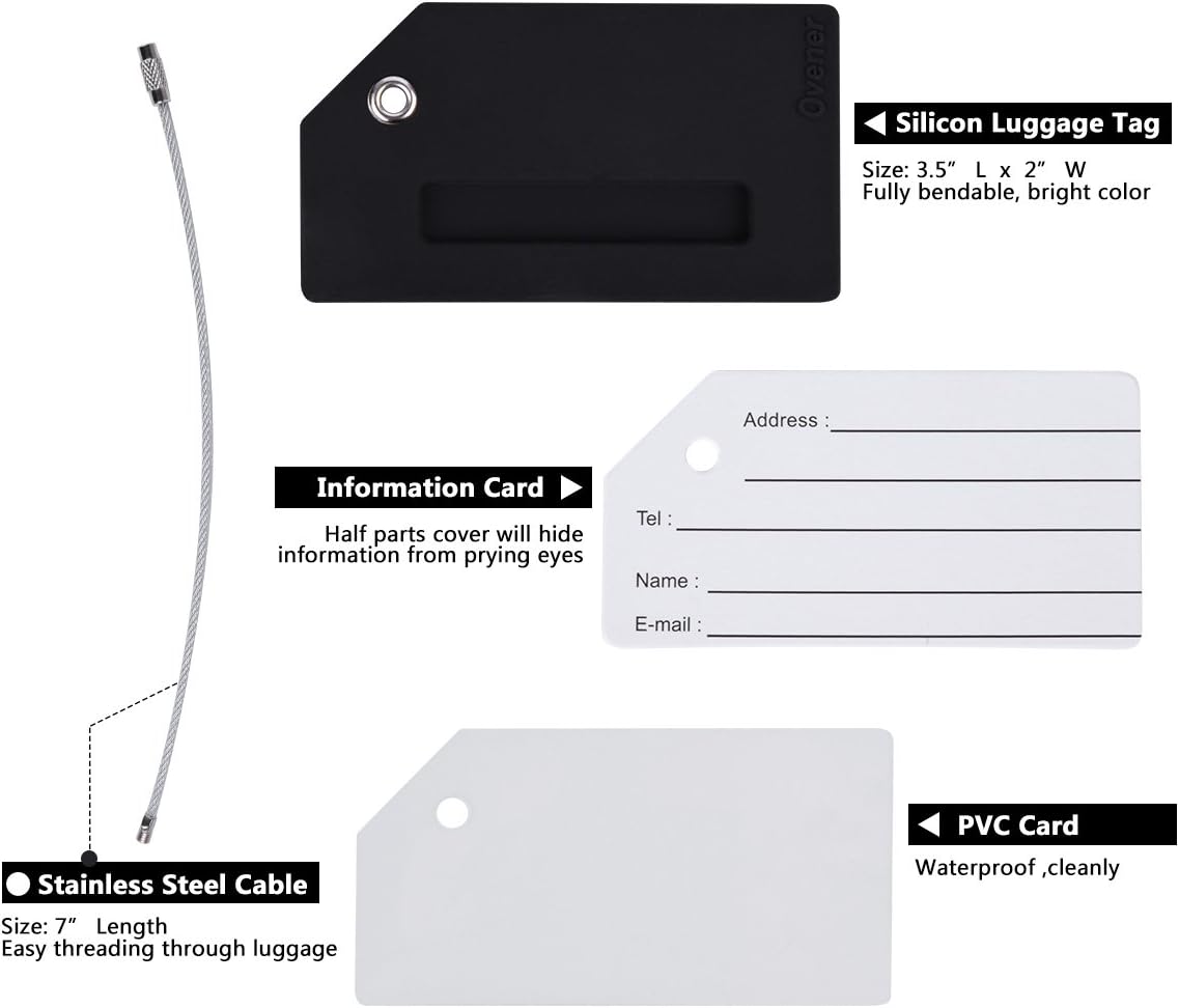 5Pack Silicone Luggage Tag with Name ID Card Perfect to Quickly Spot Luggage Suitcase by Ovener