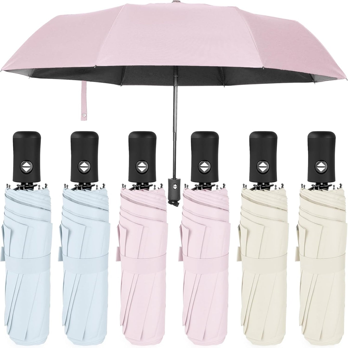 Jexine 6 Pcs Travel Compact Umbrella Automatic Open Close Windproof Small Light Backpack Purse Car Portable Collapsible Umbrella for Rain, Men Women