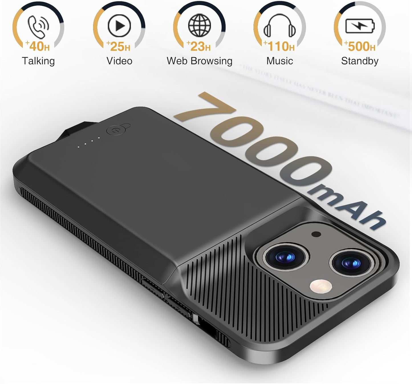 GIN FOXI Battery Case for iPhone 13/13 Pro/14/14 Pro, Charging Cases Real 7000mAh Rechargeable Anti-Fall Protection Extended Charger Cover Ultra-Slim Juice Pack,Black, 6.1"