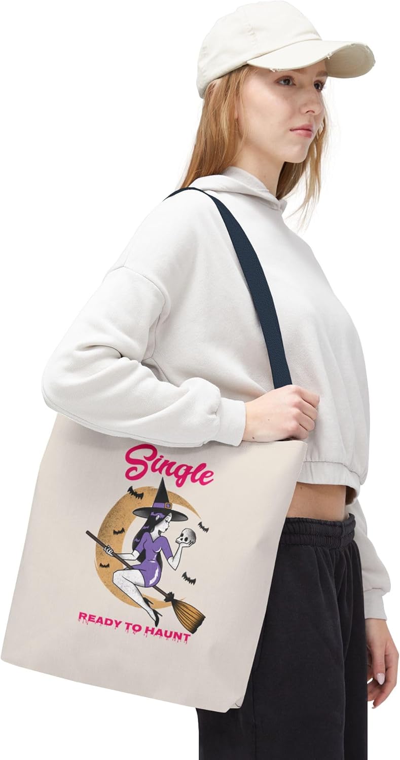 Halloween Tote Bag for Singles, Single and Ready to Haunt, Witchy Tote, Spooky Gift Bag, Fall Vibes, Breakup Gift for her