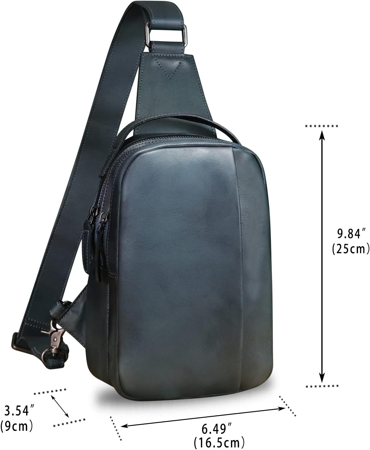 Genuine Leather Sling Bag Crossbody Purse Retro Handmade Hiking Daypack Motorcycle Shoulder Backpack Vintage Chest Bags (NavyBlue)