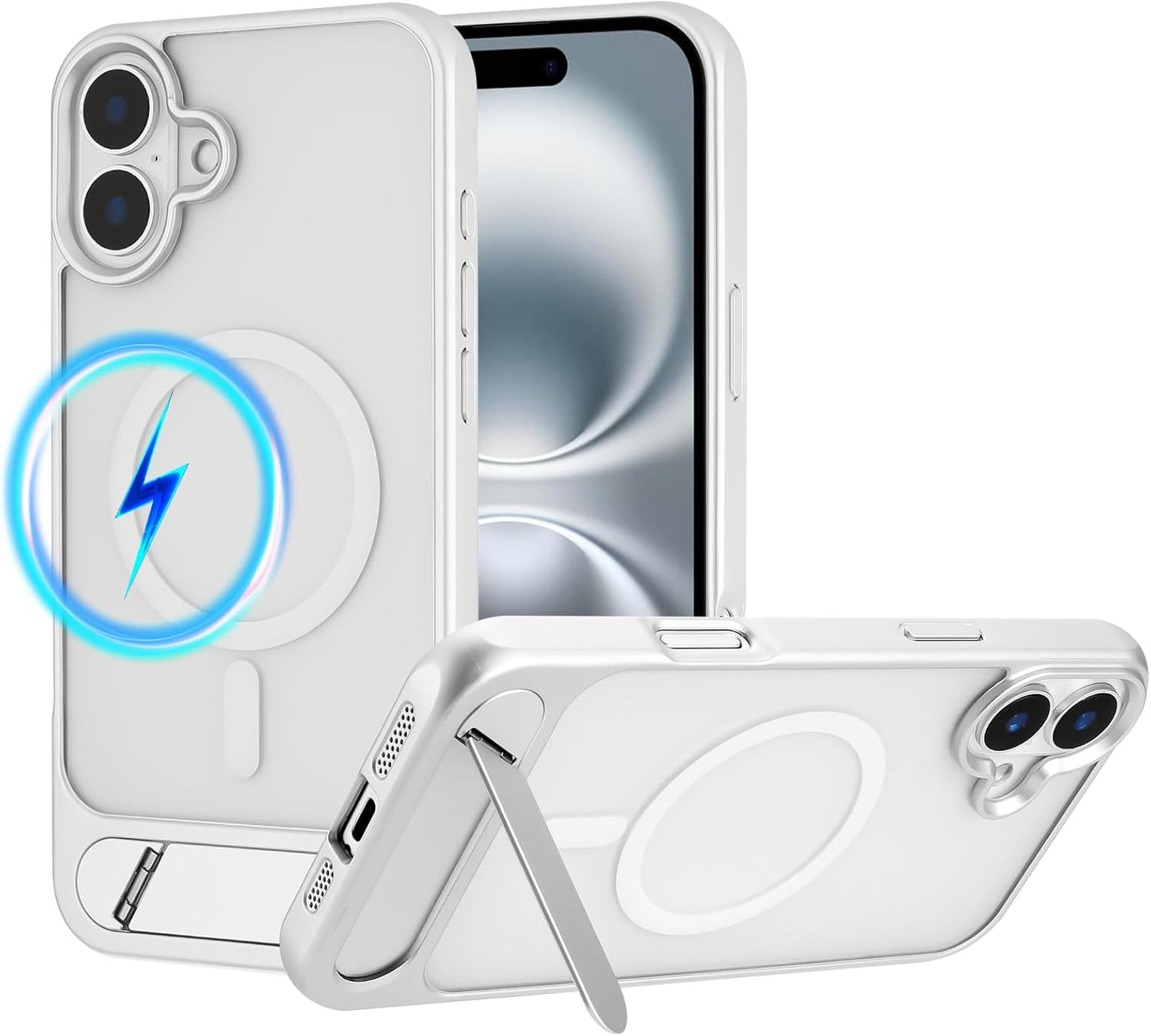 Tikoo Strong Magnetic for iPhone 16 Plus Case with Magsafe and Built-in Invisible Kickstand Slim Translucent Matte Military Grade Protective Phone Case for iPhone 16 Plus 6.7”
