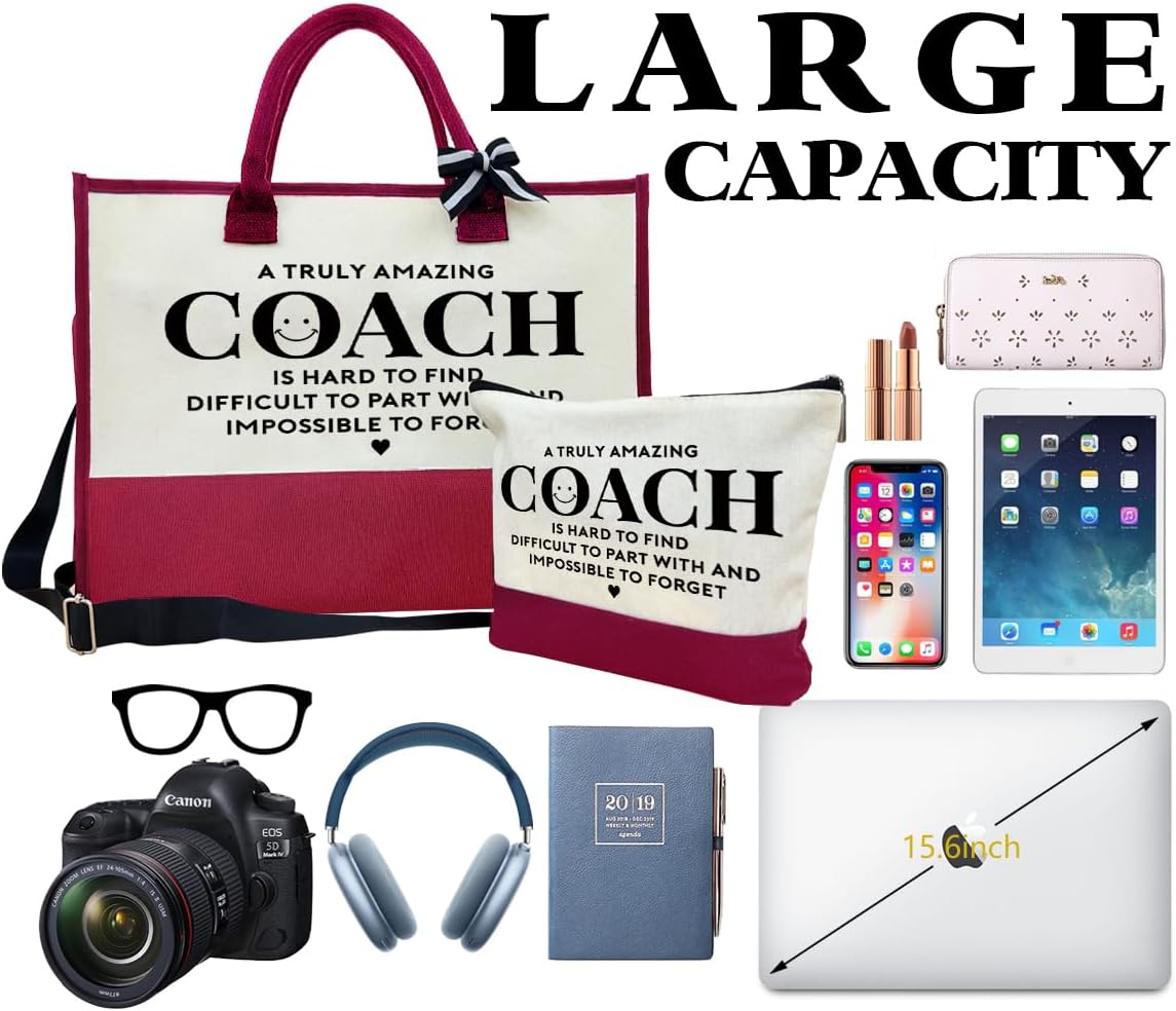 Amazing Coach Tote Bag, Women's Canvas Handbags, Shoulder Beach Bag, Thank You Gift for Female Coach, Gifts for Female Coaches, Canvas Tote Bag With Zipper, Makeup Bag A1