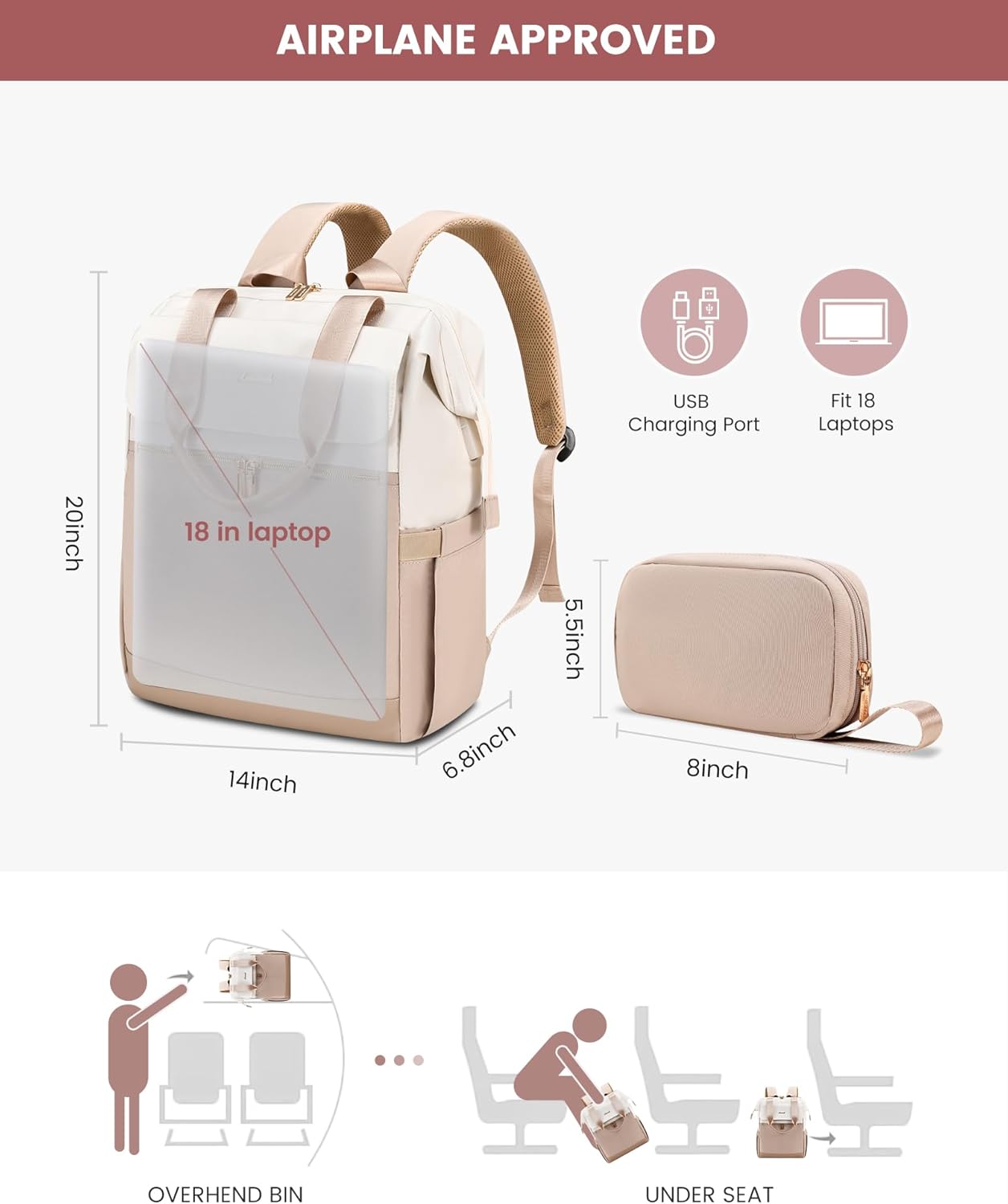 LOVEVOOK 18 Inch Laptop Backpack for Women, Large Capacity Travel Backpack with Organizer Bag, Waterproof Carry on Backpack Purse Work Bag with USB Port for College Teacher Nurse, 2PCS