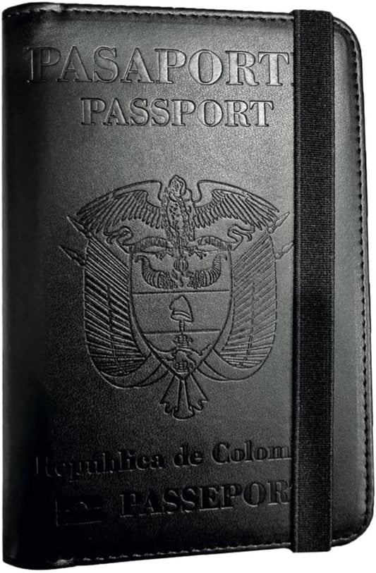 Passport Holder. GENUINE TOP GRAIN LEATHER. Luxury Gift Box. Pen, and SIM Card Removal Tool Included/Travel Wallet (Colombian-Black)