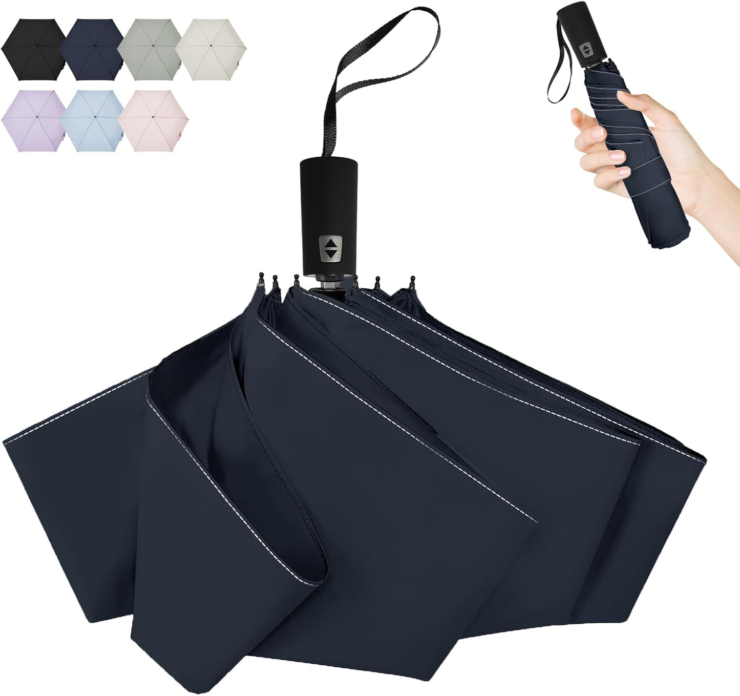 Compact Travel Umbrella, Easy Folding Auto Open/Close Umbrellas for Rain & Sun, Lightweight Portable Small for Backpack Car, less force to close for Women Men Kids, TSA Approved