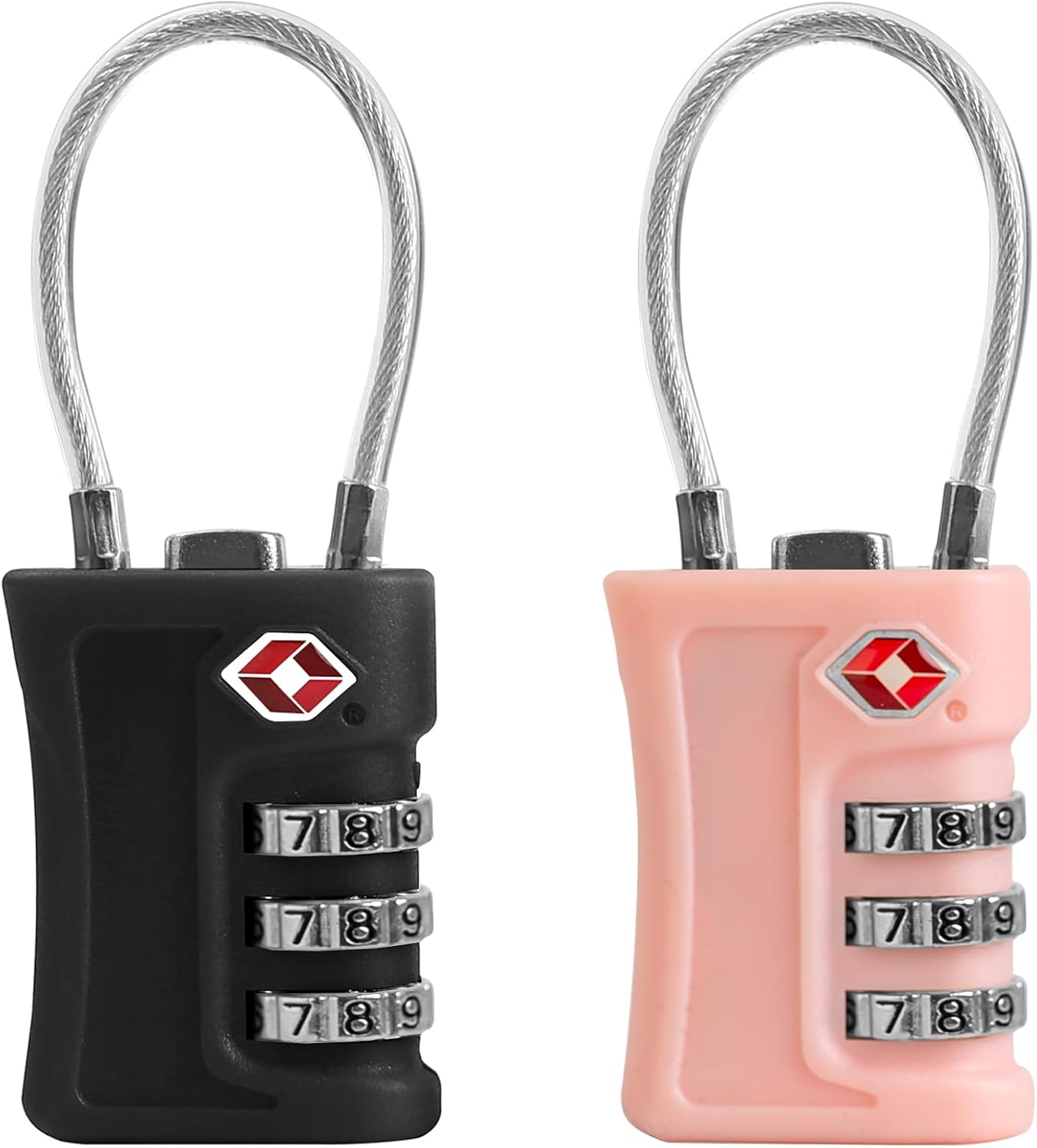Luggage Locks TSA Approved 2 Pack, Small Padlock Combination, TSA Locks for Luggage, Travel Combo Padlock with Code, for Suitcase, Backpack Zipper, Locker, Gun Case (Black+Pink)