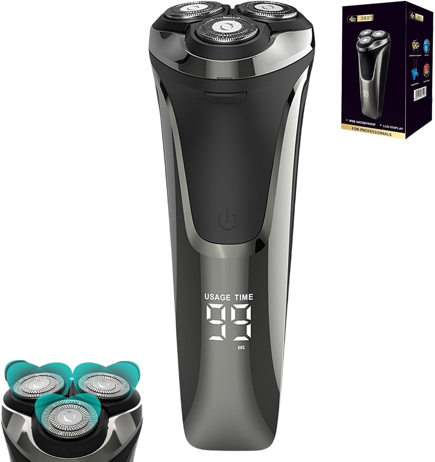Electric Razor 4d Rotary, Ipx7 Waterproof, 2025 New Rechargeable Facial Electric Razor for Men, Wet & Dry Shaving (1 Set)