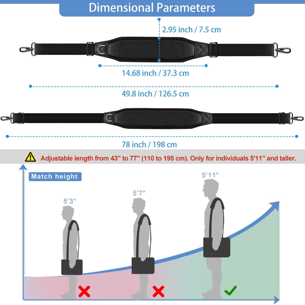 ZINZ Shoulder Strap 78" Belt with Neoprene Thick Padded, Universal Bag Strap with Double Adjustable