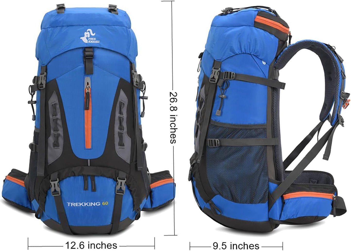 Bseash 60L Hiking Camping Backpack with Rain Cover, Waterproof Large Capacity Outdoor Sport Travel Daypack Climbing Touring (Light Blue)