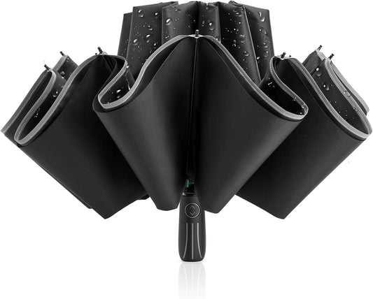 G4Free 54 Inch Large Double Layer Inverted Umbrella, 12 Ribs Compact Windproof Automatic Folding Reverse Umbrella with Reflective Strip for rain