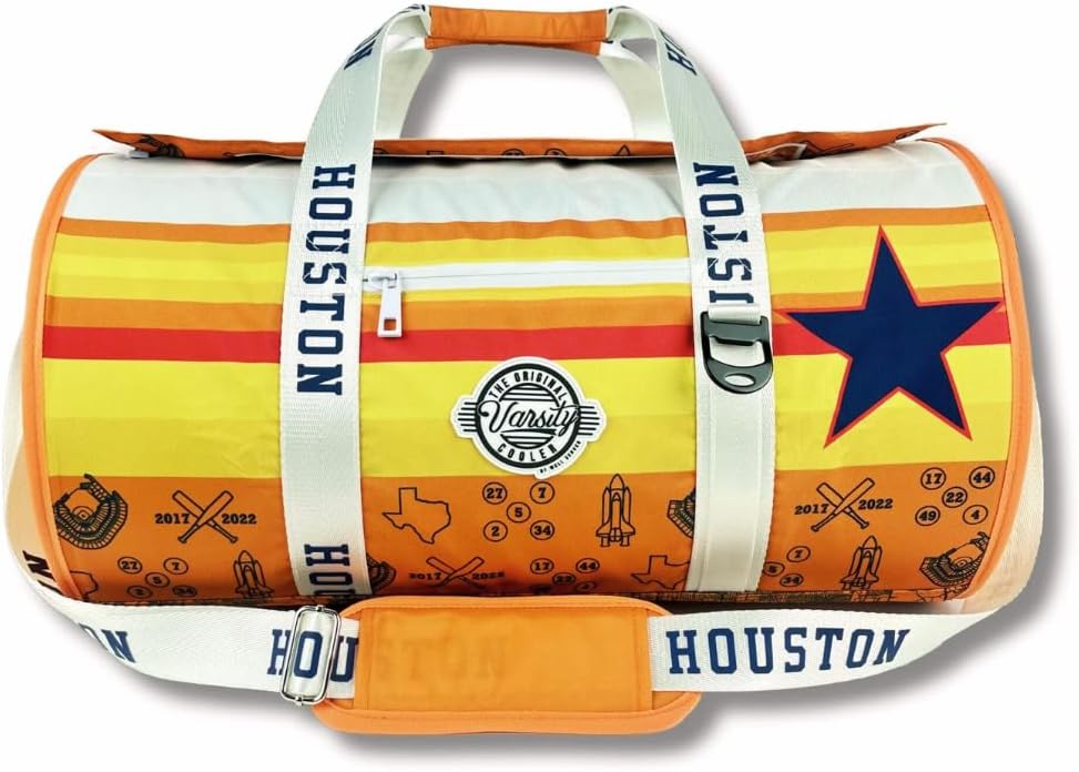 Varsity Cooler Houston Travel Party Duffel & Cooler – 30 Can Leakproof Insulated Tote Bag, Waterproof Soft compartment for Tailgating, Golf, Beach, Carry-On Luggage & Outdoor Sports