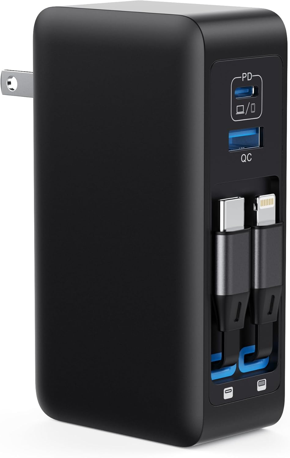 120W USB C Charger Block with 2 Built-in Retractable Cables,4-in-1 GaN IV Foldable Plug Wall Charger Fast Charging Station,PD 65W Laptop Adapter for MacBook/iPad,iPhone 16/15/14,Android (Black)