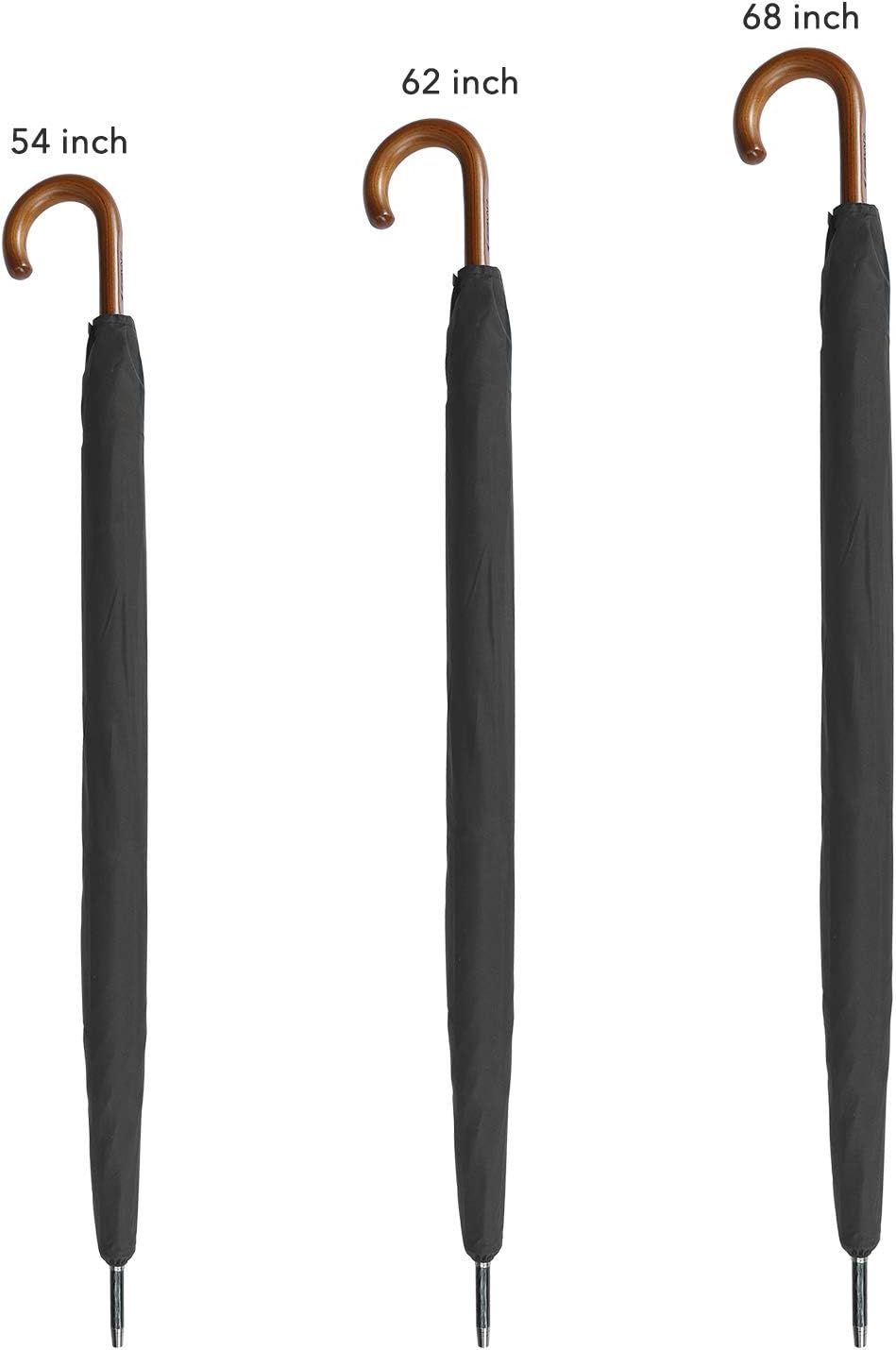 ZEKAR 62-inch Wooden J Handle Golf Umbrella, Classic Double Canopy Windproof Large Auto Open Rain Stick Umbrellas (60inch-black)