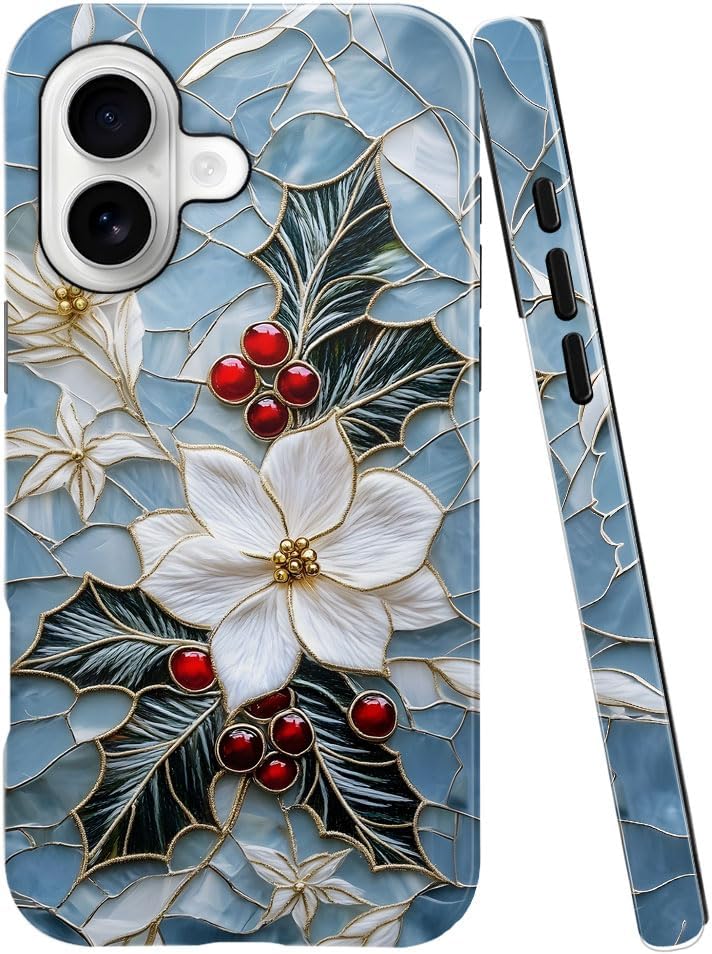 Case for iPhone 17 - Slim Fit Anti-Scratch Phone Case for Girl Women - Christmas Holly Elegant Winter Floral (Glossy)