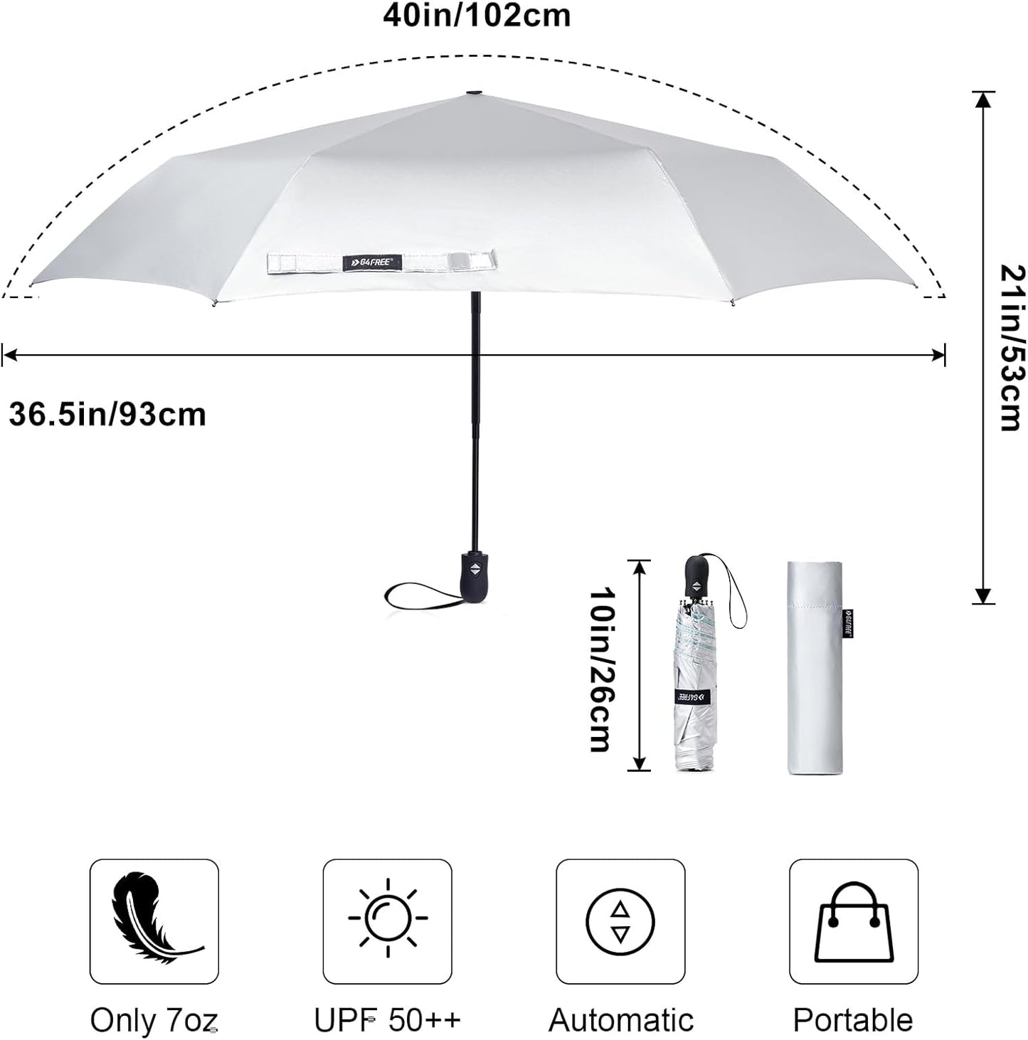 G4Free Mini Ultralight Umbrella UPF 50+ UV Protection Compact Lightweight Travel Umbrella Super Slim Small Portable Automatic Open and Close,40 Inch