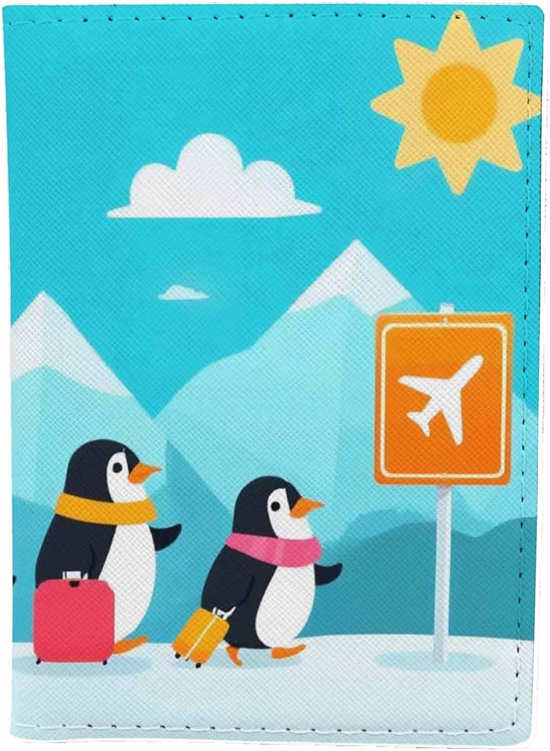 Penguin Passport Holder for Travel Penguin Family Happy Travel PU Leather Passport Cover Wallet Cute Passport Card Holder for Women and Men